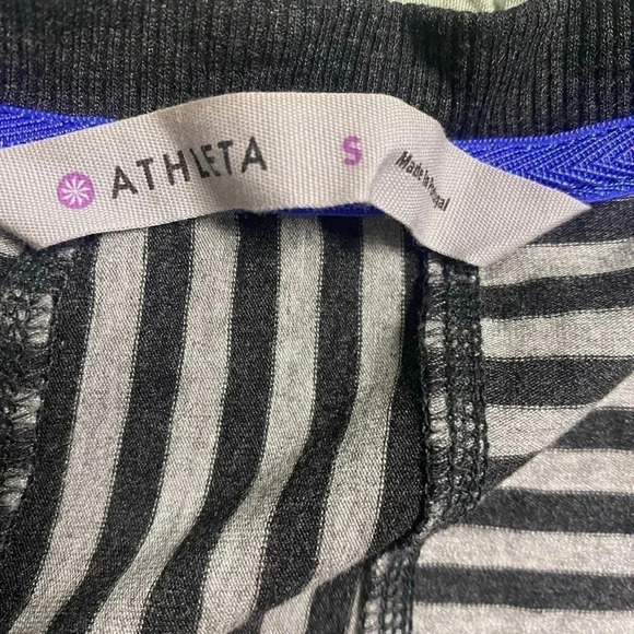 Athleta Small  TOPANGA Dress S Black Heather Gray Striped Jersey V-Neck Ruched - Picture 6 of 7